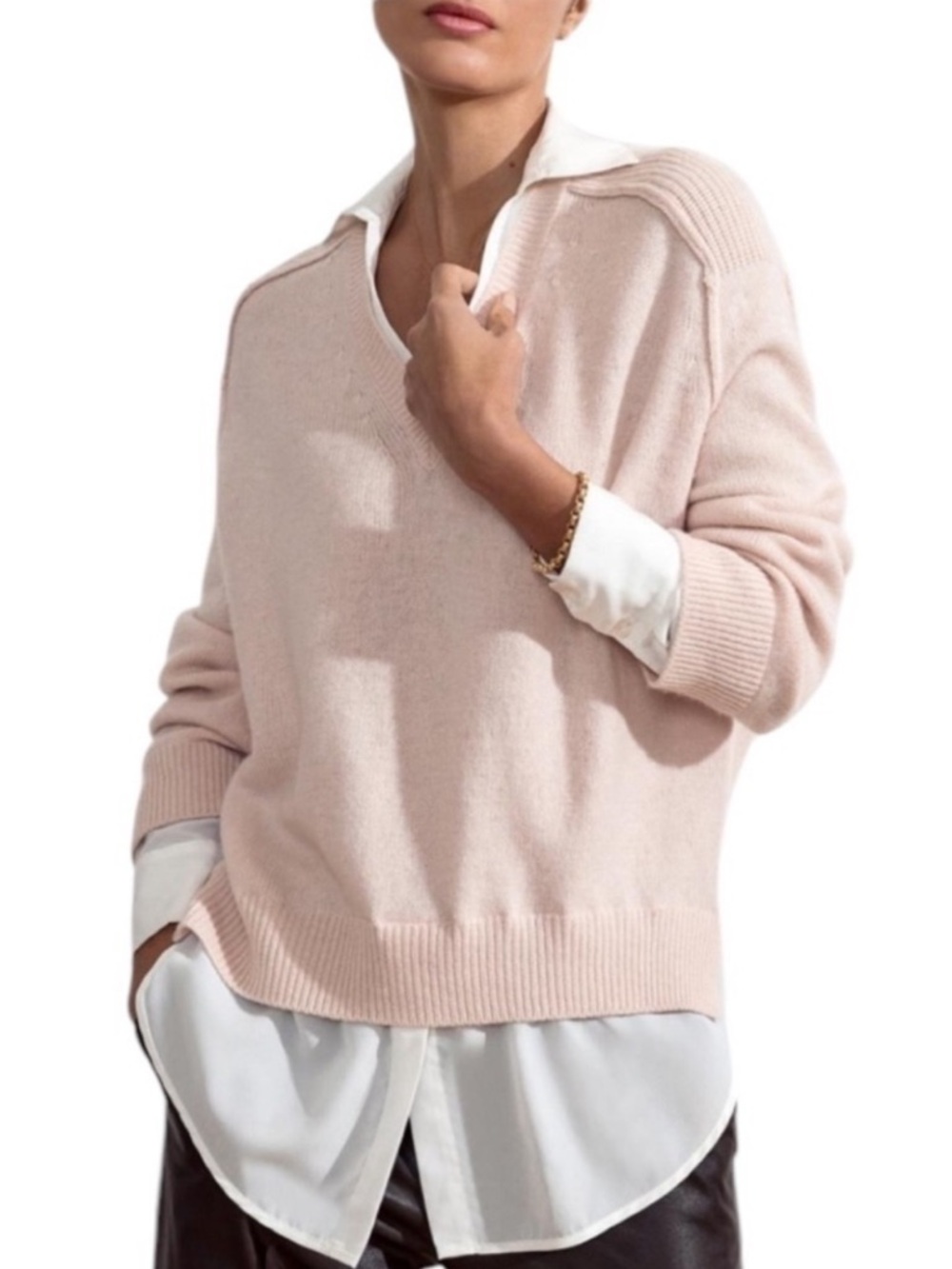 Brochu Walker The Layer Looker Cashmere Blend V Neck Sweater Paloma M - Picture 3 of 14